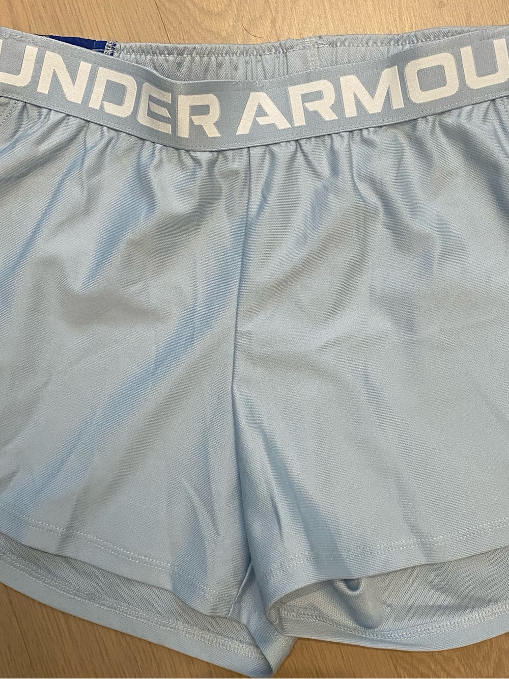 Under Armour Light Blue Athletic Shorts with Navy & White Panels